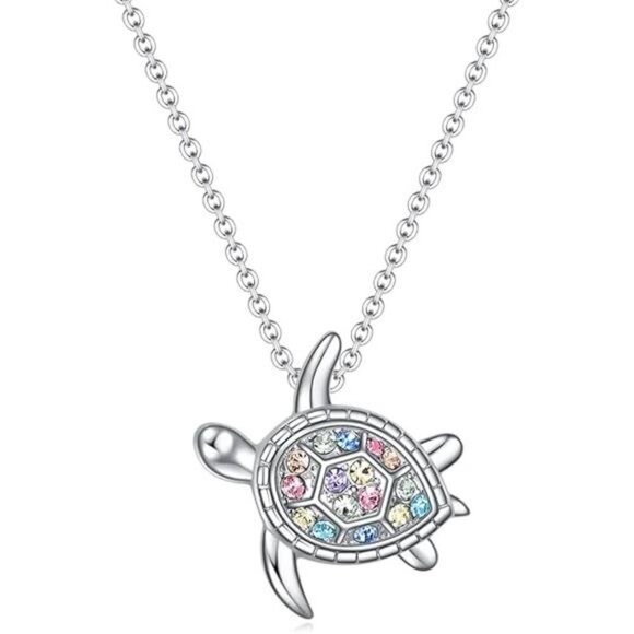 Silver Rainbow Turtle Necklace for Girls Women Gift Ocean Jewelry Fashion - Picture 6 of 6